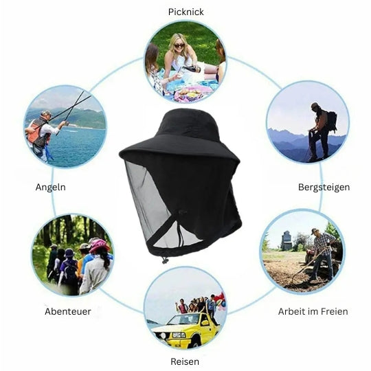 UV Schutz Hut mit Gesichtsschutz – Atmungsaktiv, Insektenschutz, breite Krempe für Outdoor, Angeln & Wandern