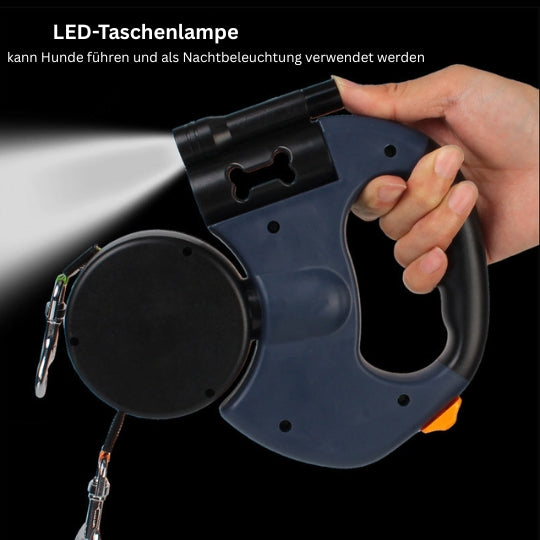 Doppelte Rollleine für 2 Hunde mit LED – Automatische Hundeleine, 360° drehbar & reflektierend