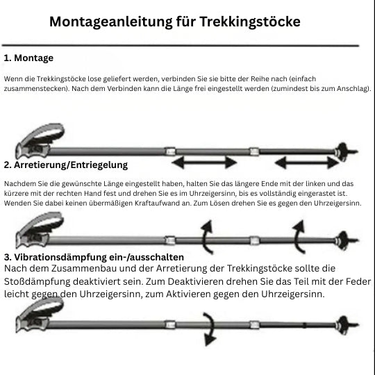2er-Set Wanderstöcke – leicht, verstellbar & rutschfest (65–135 cm) – ideal für Wandern & Bergtouren