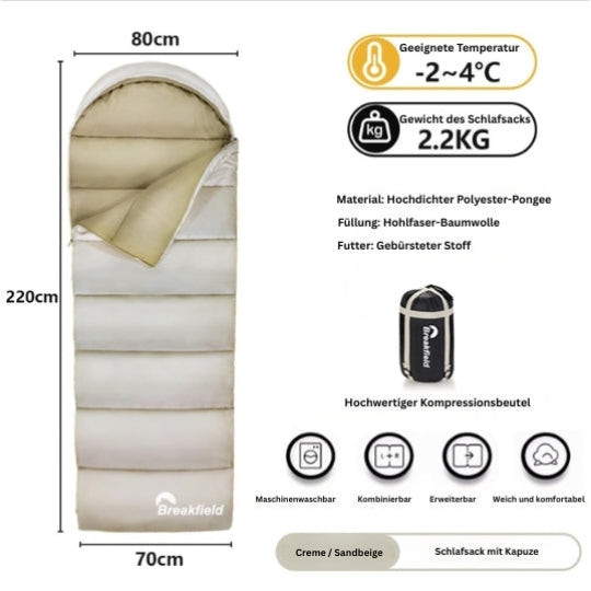 4-Jahreszeiten Camping Schlafsack – Dick gefüttert, wasserdicht & waschbar für Outdoor & Reisen