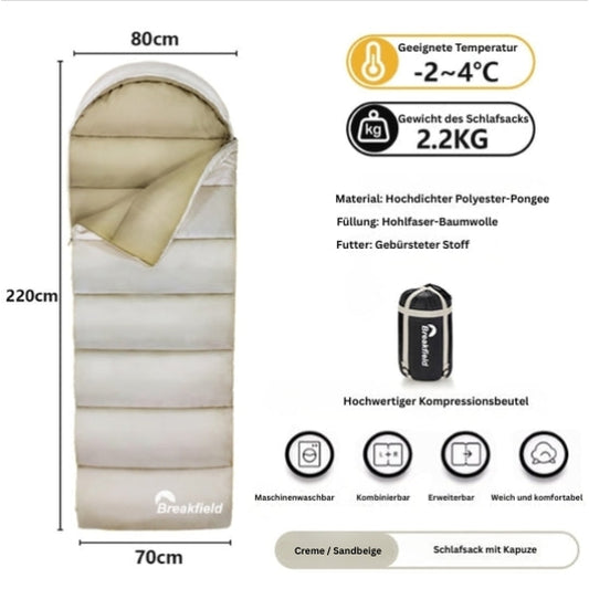 4-Jahreszeiten Camping Schlafsack – Dick gefüttert, wasserdicht & waschbar für Outdoor & Reisen