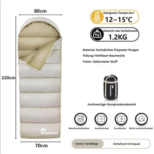 4-Jahreszeiten Camping Schlafsack – Dick gefüttert, wasserdicht & waschbar für Outdoor & Reisen