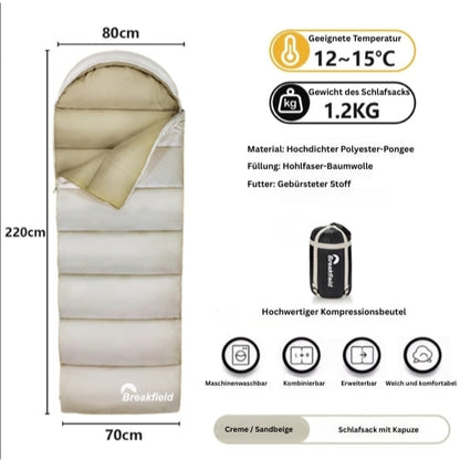4-Jahreszeiten Camping Schlafsack – Dick gefüttert, wasserdicht & waschbar für Outdoor & Reisen