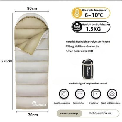4-Jahreszeiten Camping Schlafsack – Dick gefüttert, wasserdicht & waschbar für Outdoor & Reisen
