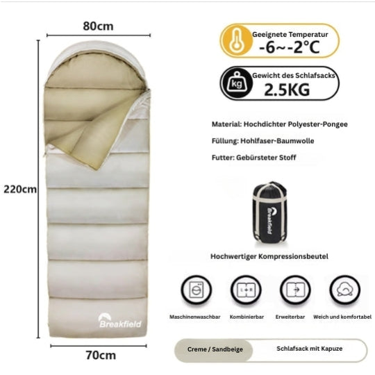 4-Jahreszeiten Camping Schlafsack – Dick gefüttert, wasserdicht & waschbar für Outdoor & Reisen