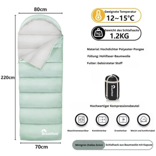 4-Jahreszeiten Camping Schlafsack – Dick gefüttert, wasserdicht & waschbar für Outdoor & Reisen