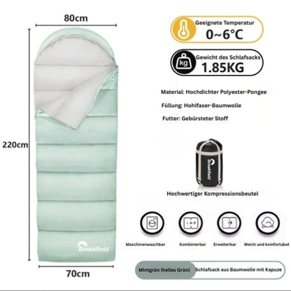4-Jahreszeiten Camping Schlafsack – Dick gefüttert, wasserdicht & waschbar für Outdoor & Reisen