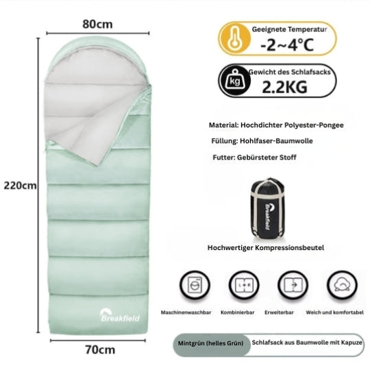 4-Jahreszeiten Camping Schlafsack – Dick gefüttert, wasserdicht & waschbar für Outdoor & Reisen