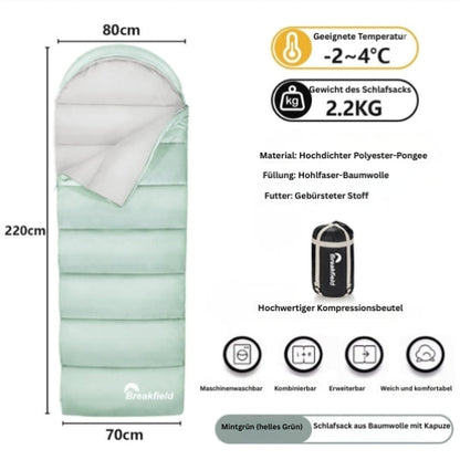 4-Jahreszeiten Camping Schlafsack – Dick gefüttert, wasserdicht & waschbar für Outdoor & Reisen