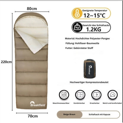 4-Jahreszeiten Camping Schlafsack – Dick gefüttert, wasserdicht & waschbar für Outdoor & Reisen