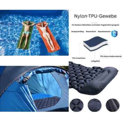 Ultraleichte Camping Isomatte mit integrierter Pumpe – Aufblasbare Schlafmatte mit Kissen für Outdoor & Reisen