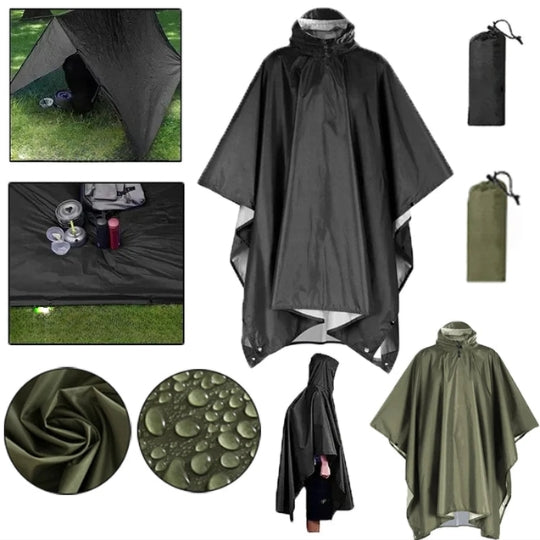 3-in-1 Regenponcho Outdoor – Wasserdicht, Multifunktional als Zelt, Plane & Regenschutz