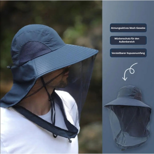 UV Schutz Hut mit Gesichtsschutz – Atmungsaktiv, Insektenschutz, breite Krempe für Outdoor, Angeln & Wandern