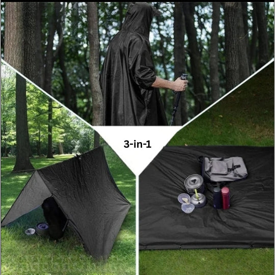 3-in-1 Regenponcho Outdoor – Wasserdicht, Multifunktional als Zelt, Plane & Regenschutz
