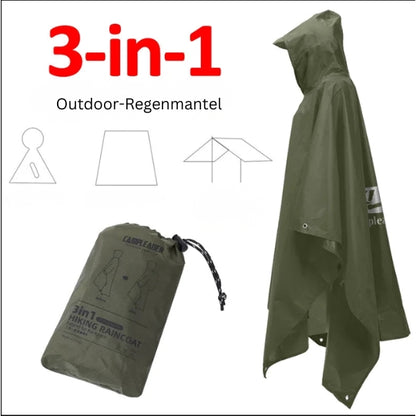 3-in-1 Outdoor Regenponcho – Wasserdicht, Multifunktional als Regenmantel, Zelt & Schutzplane – Ultraleicht & Kompakt für Camping, Wandern & Reisen