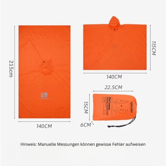 3-in-1 Outdoor Regenponcho – Wasserdicht, Multifunktional als Regenmantel, Zelt & Schutzplane – Ultraleicht & Kompakt für Camping, Wandern & Reisen