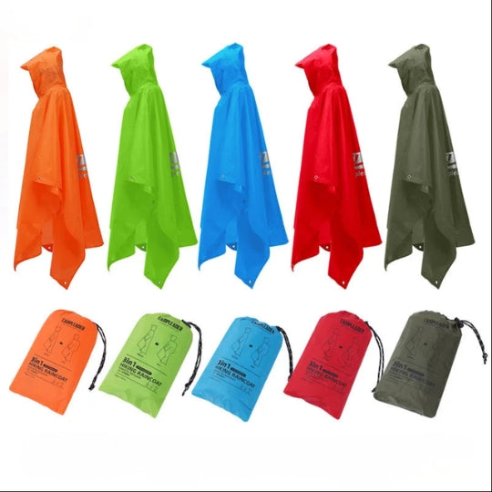 3-in-1 Outdoor Regenponcho – Wasserdicht, Multifunktional als Regenmantel, Zelt & Schutzplane – Ultraleicht & Kompakt für Camping, Wandern & Reisen