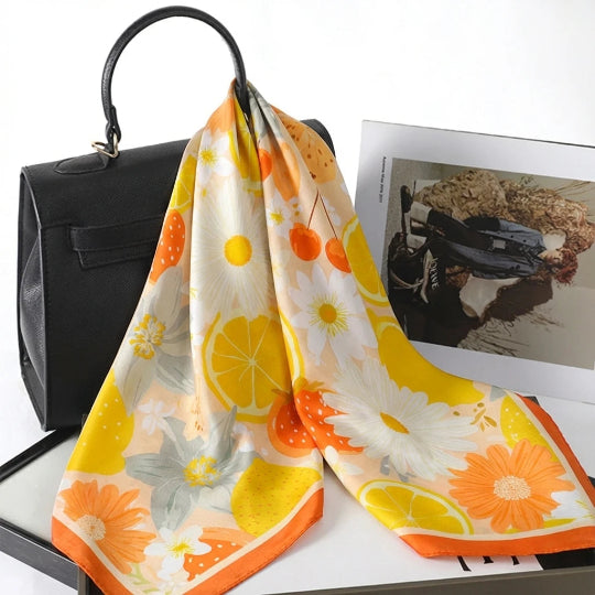 Elegantes 70×70 cm Seidenschal-Tuch – Multifunktionales Accessoire für Haare, Tasche & Hals