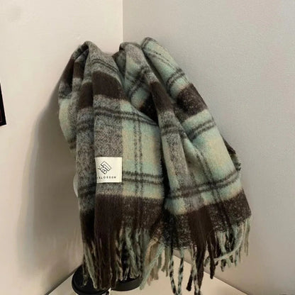 Retro-Karoschal – Verdickter Mohair-Rundschal für Herbst & Winter