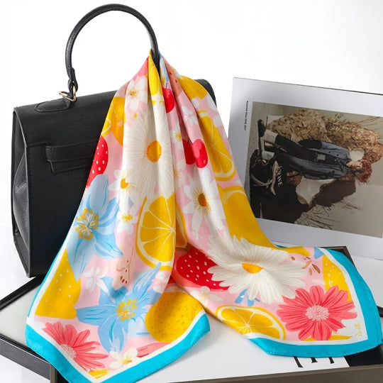 Elegantes 70×70 cm Seidenschal-Tuch – Multifunktionales Accessoire für Haare, Tasche & Hals