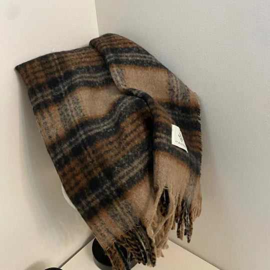 Retro-Karoschal – Verdickter Mohair-Rundschal für Herbst & Winter
