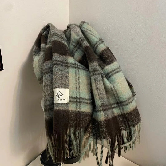 Retro-Karoschal – Verdickter Mohair-Rundschal für Herbst & Winter