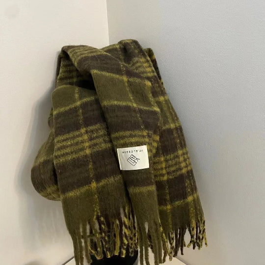 Retro-Karoschal – Verdickter Mohair-Rundschal für Herbst & Winter