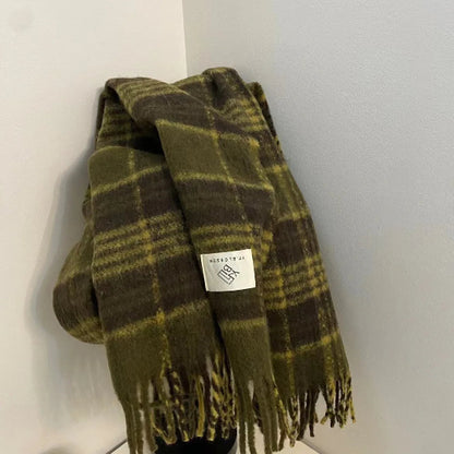 Retro-Karoschal – Verdickter Mohair-Rundschal für Herbst & Winter