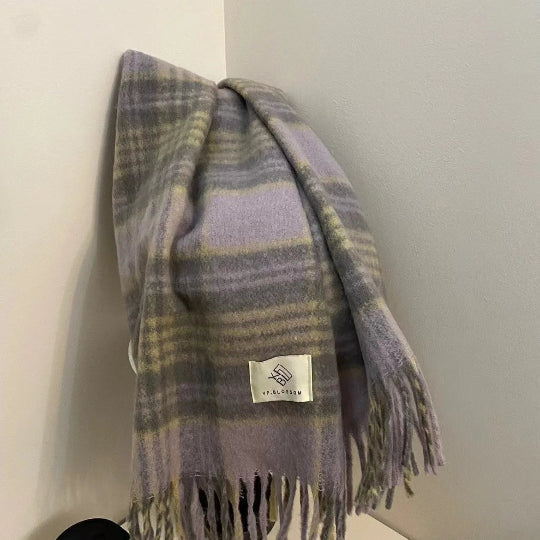 Retro-Karoschal – Verdickter Mohair-Rundschal für Herbst & Winter