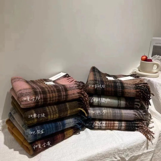 Retro-Karoschal – Verdickter Mohair-Rundschal für Herbst & Winter