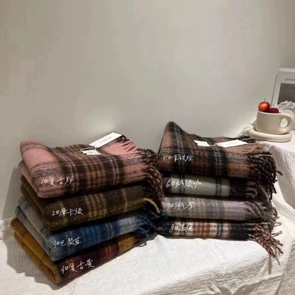 Retro-Karoschal – Verdickter Mohair-Rundschal für Herbst & Winter