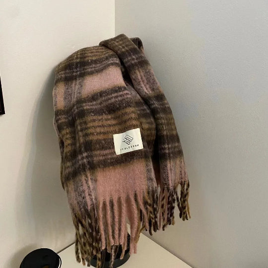 Retro-Karoschal – Verdickter Mohair-Rundschal für Herbst & Winter