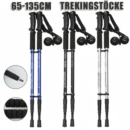 2er-Set Wanderstöcke – leicht, verstellbar & rutschfest (65–135 cm) – ideal für Wandern & Bergtouren
