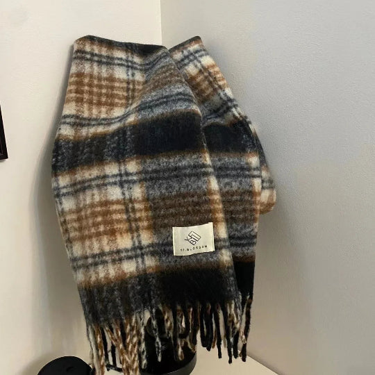 Retro-Karoschal – Verdickter Mohair-Rundschal für Herbst & Winter