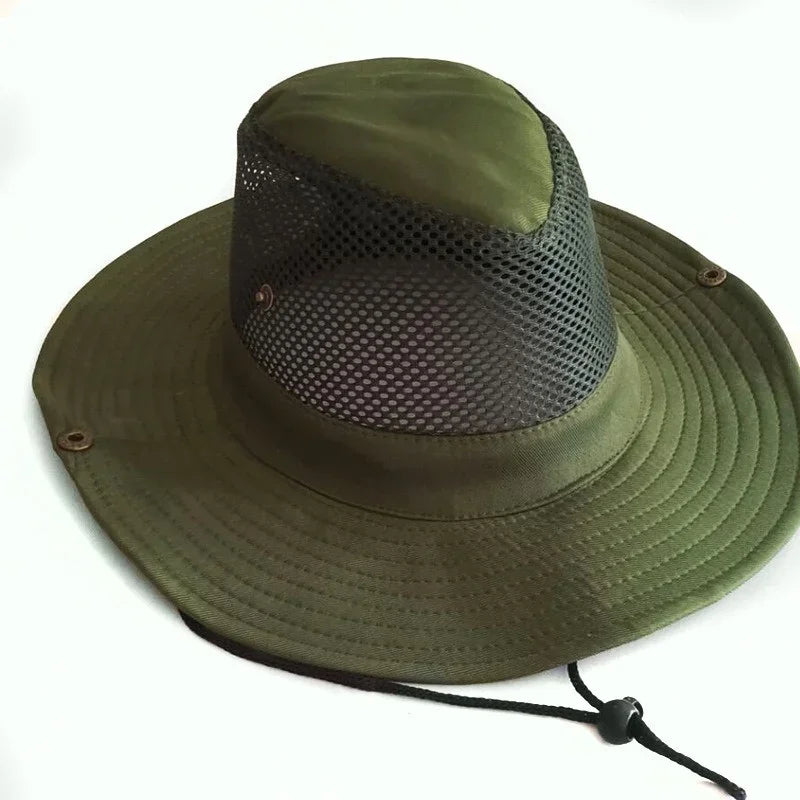 Mesh Fischerhut Sommer – Atmungsaktiv, UV-Schutz, breite Krempe für Outdoor & Angeln