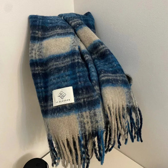 Retro-Karoschal – Verdickter Mohair-Rundschal für Herbst & Winter