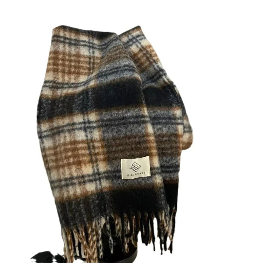 Retro-Karoschal – Verdickter Mohair-Rundschal für Herbst & Winter