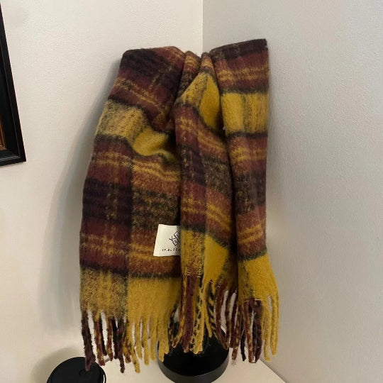 Retro-Karoschal – Verdickter Mohair-Rundschal für Herbst & Winter