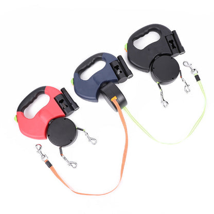 Doppelte Rollleine für 2 Hunde mit LED – Automatische Hundeleine, 360° drehbar & reflektierend